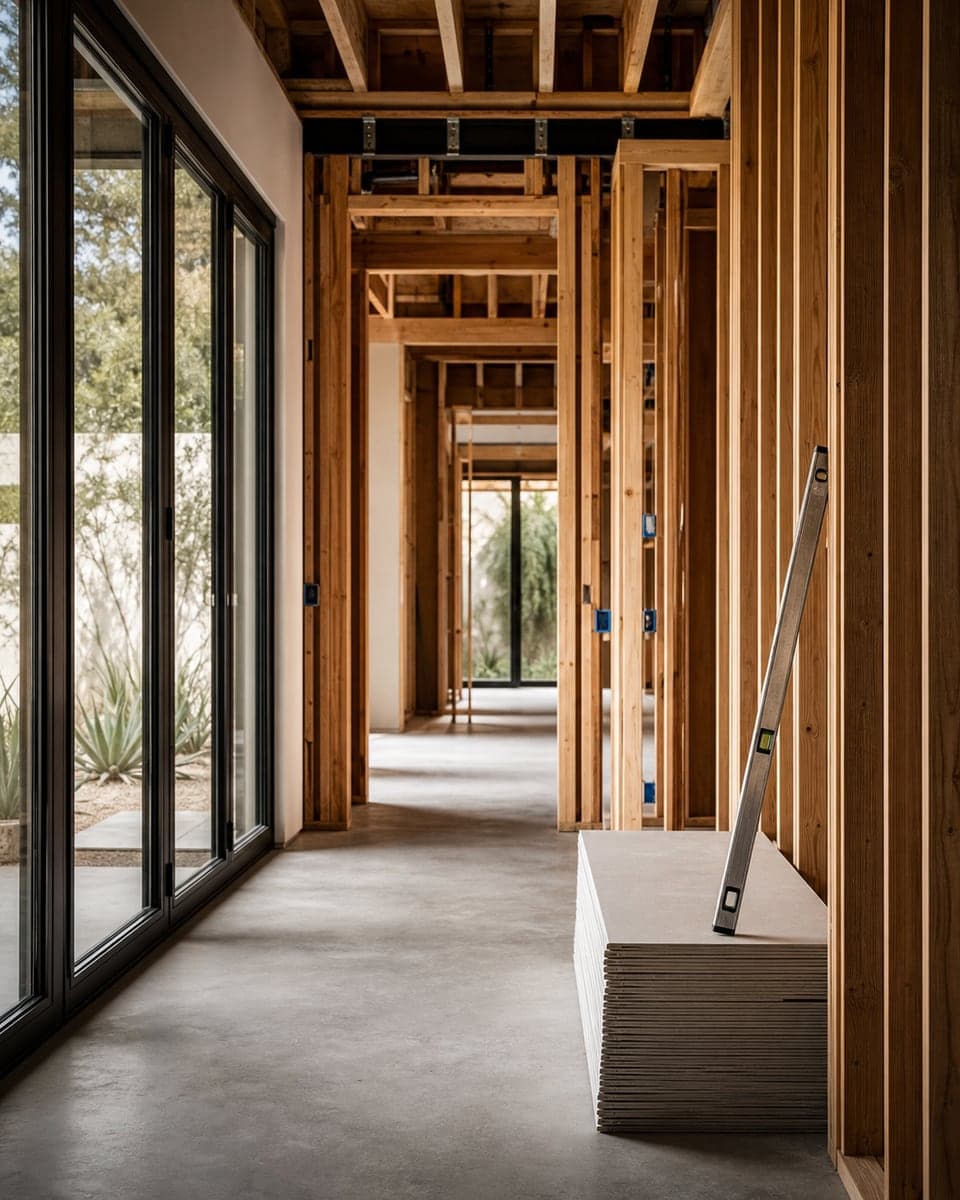 Clean residential framing and construction interior