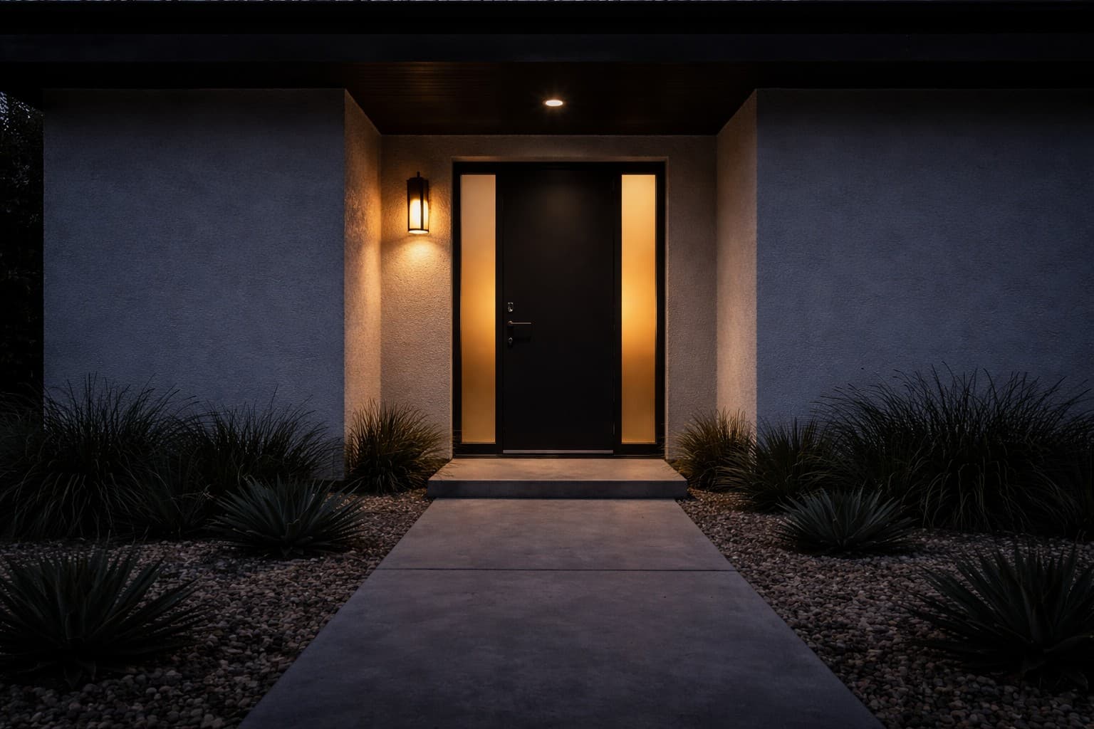 Residential architecture detail at dusk