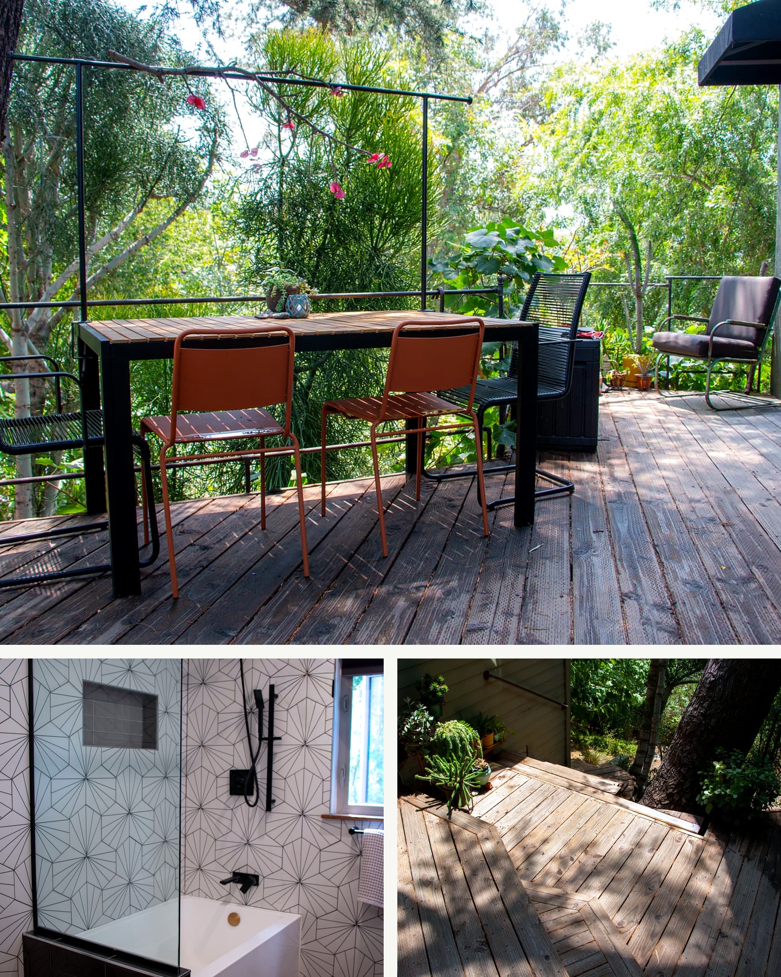 El Sereno Residence bath and outdoor living project with deck, railing, tile, and woodwork details