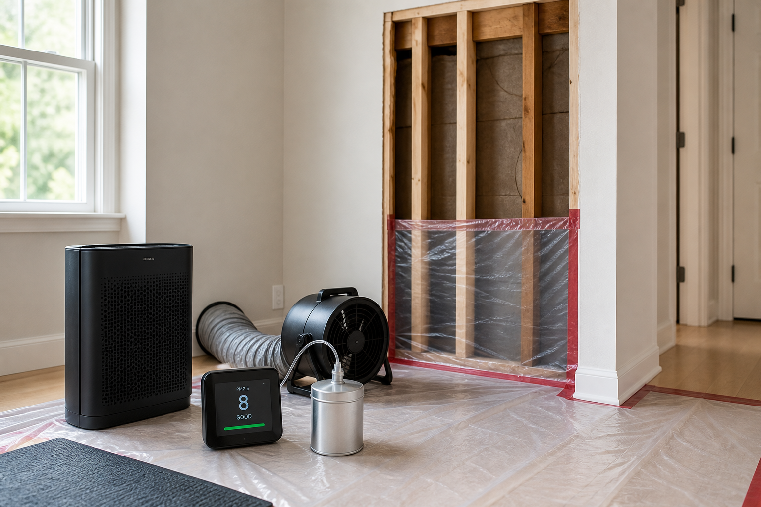 Air quality and moisture control equipment in a clean residential remediation area